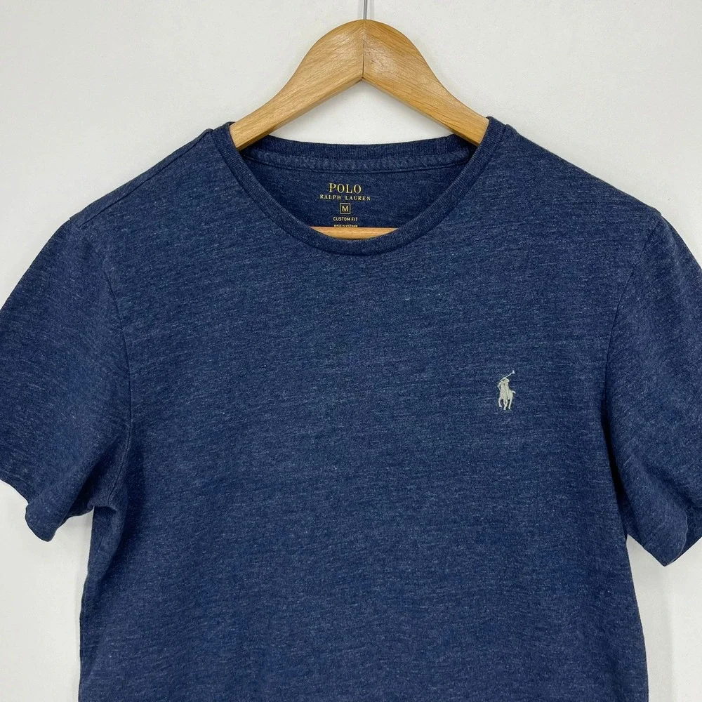 Polo Ralph Lauren Mens Custom Fit T-Shirt Heathered Navy Blue Cotton Size M Slim